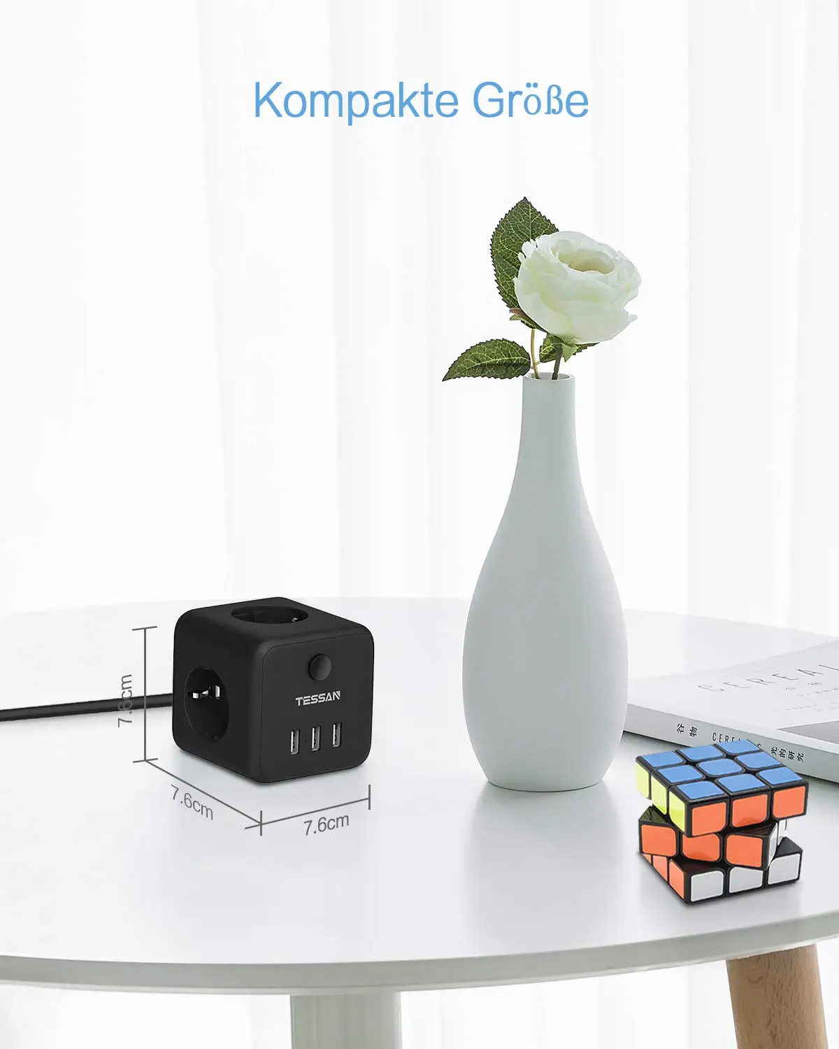 Сетевой фильтр TESSAN с выключателем 3 розетки (2500 Вт/10 а) и USB-порта кабель 1 5 м для