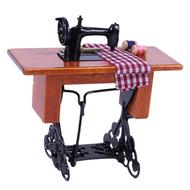 

Retro Dollhouse Miniature Furniture Sewing Machine with Accessory Wood Metal