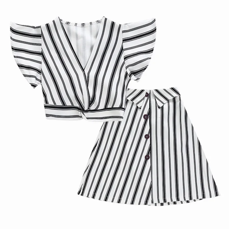 Комплект модной одежды для маленьких девочек белый черный комплект в полоску