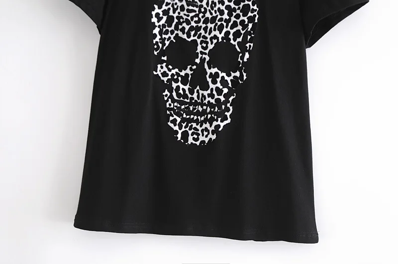 

2021 Spring Summer Black Skull T Shirts Womens Street Wear O Neck Short Sleeve Femme Loose Tee Tops