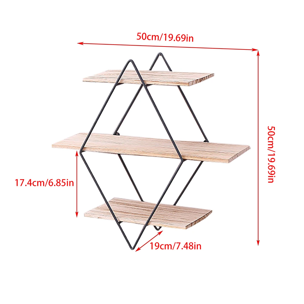 Железная деревянная ромбовидная полка для гостиной столовой настенное