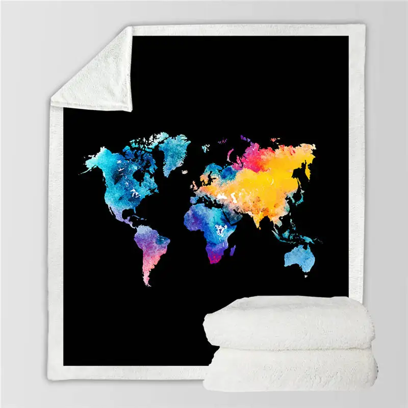 Map 8 BeddingOutlet, карта мира, шерпа, пледы, одеяло, яркий принт, синее Флисовое одеяло для кровати, супер мягкое, уютное, плюшевое покрывало, 130x150 - Цвет: Map 8