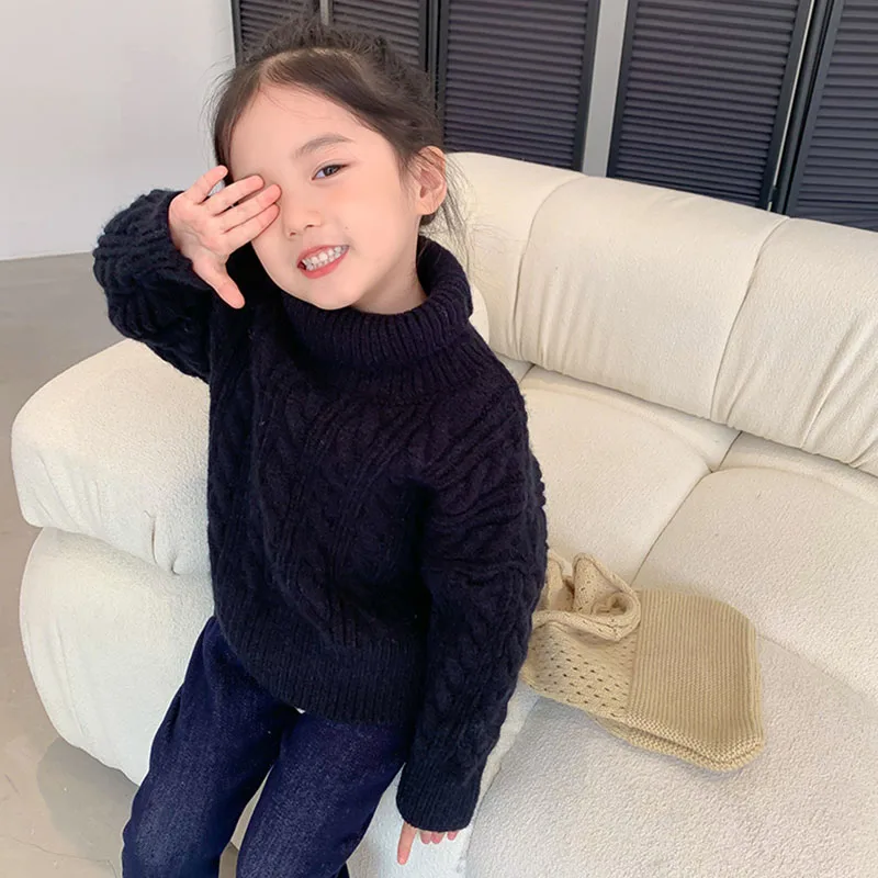 Korean Sweater Tops Baby Girls Knitting Sweaters New Autumn Winter Casual Solid Color Clothes Children's Warm Kids Clothing | Детская