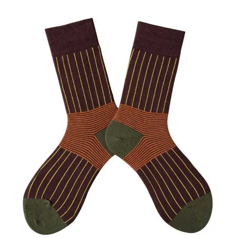 

Women Combed Cotton Crew Socks Contrast Color Vertical Stripes Harajuku Hosiery X5XD