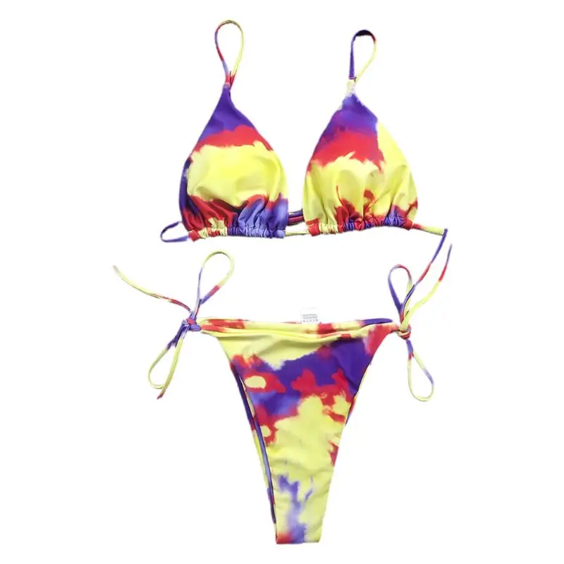 

Women Brazilian Bikini Set Tie-Dye String Triangle Swimsuit Side Tie Beachwear