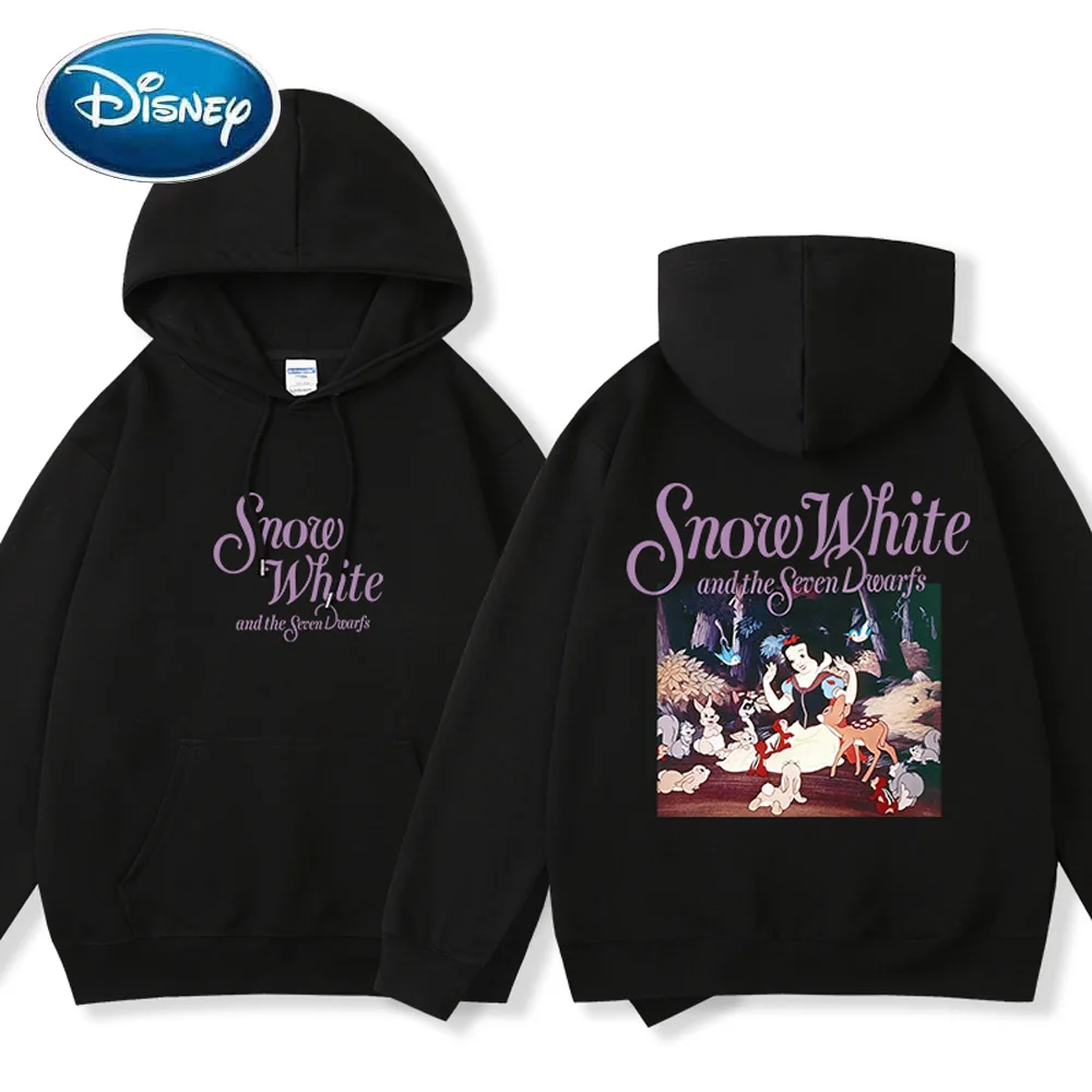 

Disney Sweatshirt Front Back Snow White and the Seven Dwarfs Letter Cartoon Print Hooded Unisex Women Long Sleeve Tops 8 Colors
