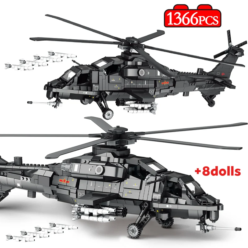 

1366pcs Military City WW2 Weapon Fighter Transport Helicopter Building Blocks Airplane Bricks Toys For Kids Gifts