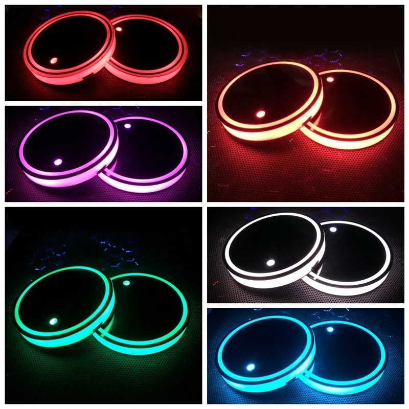 

2Pcs Car LED Cup Holder Pad Lights Car Coasters Luminescent Light USB Charging Cup Mat Interior Drink Coaster Atmosphere Light