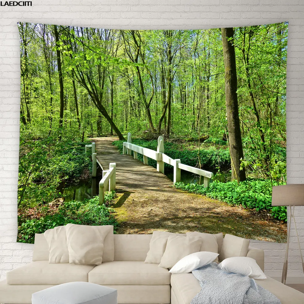 Натуральный ландшафт большой гобелен лесной парк зеленые растения деревья
