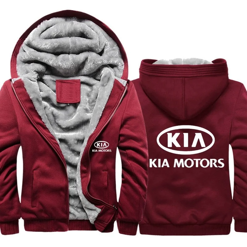 

Jacket Men KIA Car Logo Print Hoodies Mens Hoodies Casual Winter Thicken Warm Fleece cotton Zipper Raglan Coat Male Tracksuits