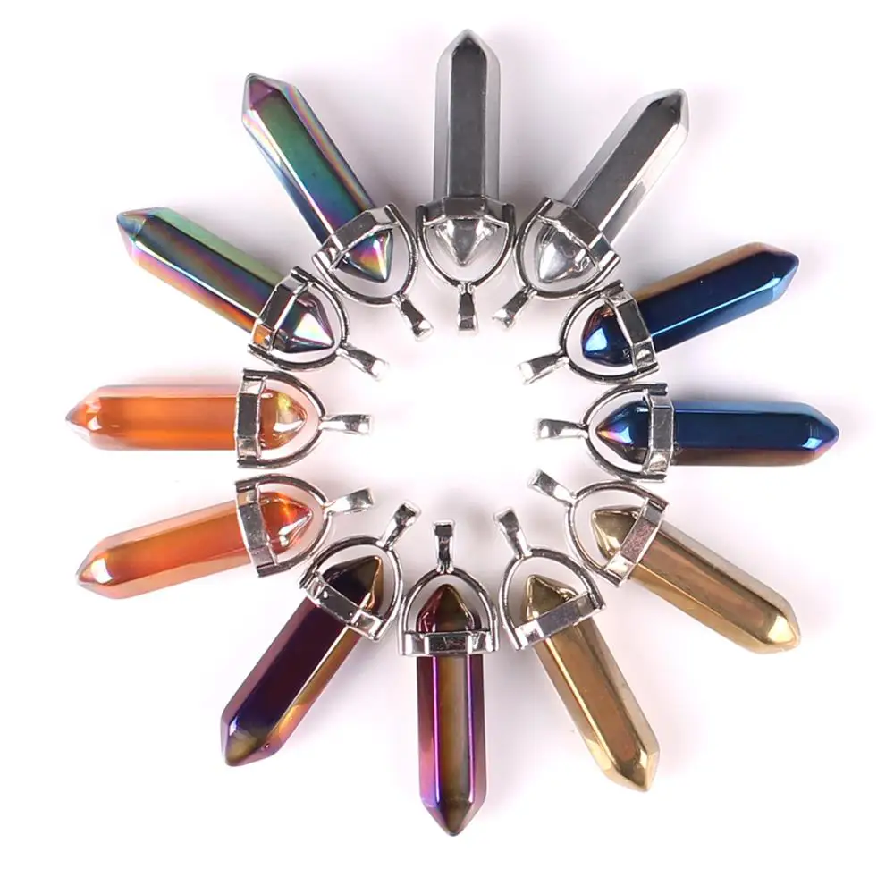 

Wholesale 50pcs Fashion Hot Sale Natural Stone Metal Colorful Bullet Power Pendants Charms Fit Necklaces Choker Jewelry Making