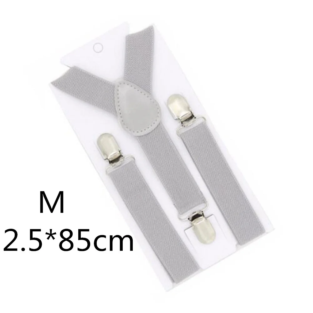 White grey-85cm Однотонные подтяжки унисекс для детей и взрослых, для мужчин, женщин, мальчиков и девочек, эластичные регулируемые детские аксессуары-скобы, 5 размеров, для родителей и детей - Цвет: White grey-85cm