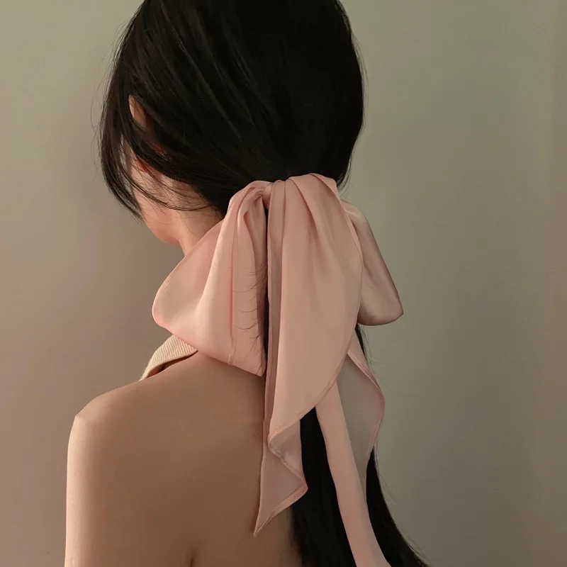 

Элегантный однотонный длинный шелковый шарф во французском стиле, повязка для волос, лента для волос, повязка для волос, летняя повязка для ...