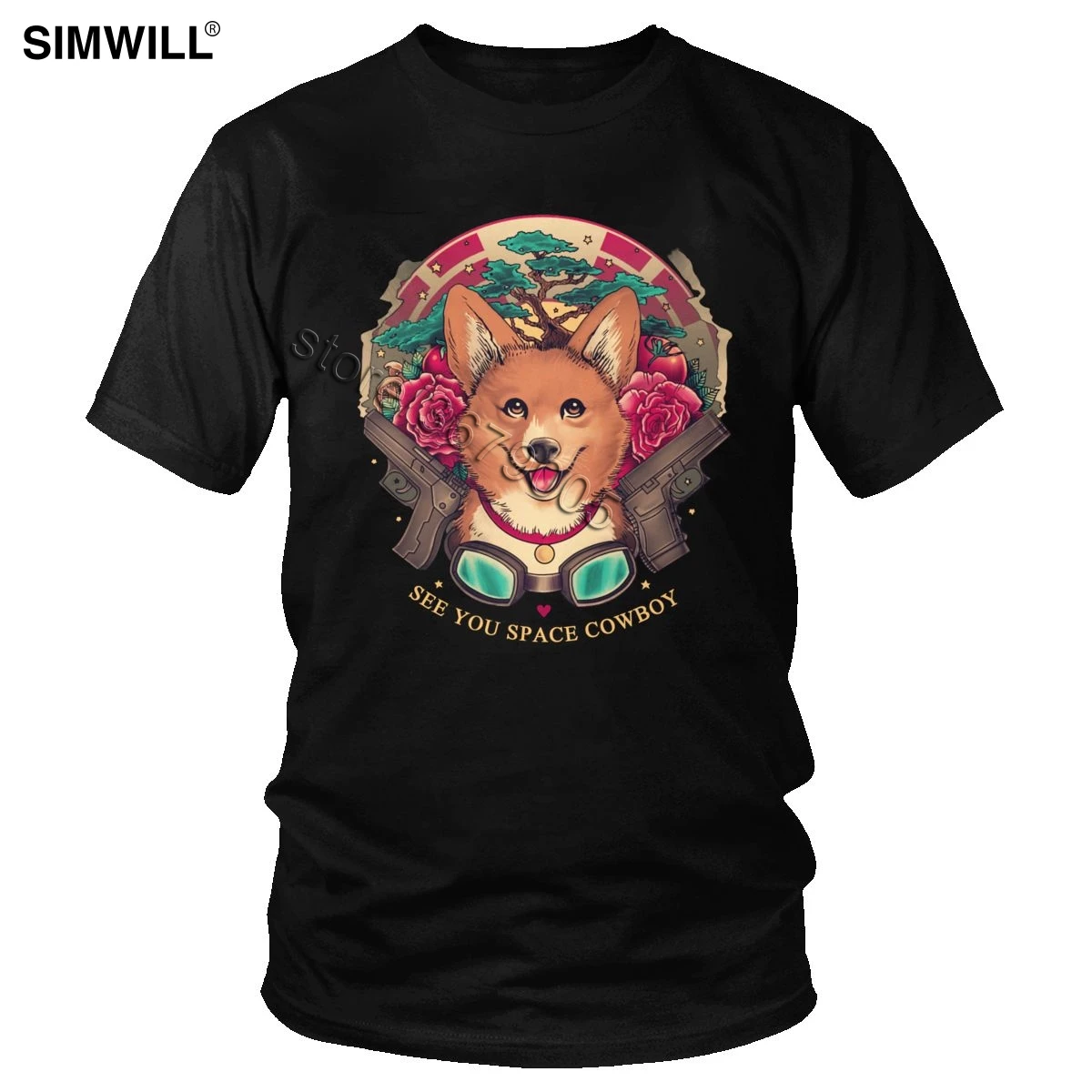 

Men Cowboy Bebop Corgi Tshirt Unique Kawaii Pembroke Welsh Pet Dog T Shirt Gift Idea for owner Tees Cotton Tops Anime Clothing