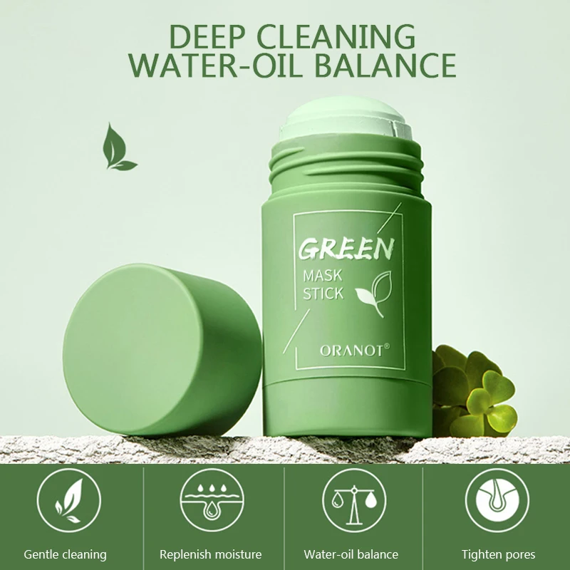 Green Mask Stick Tea Mud Oil Control Eggplant Acne Clearing Solid Cleansing Blackhead Fine Pores TSLM1 |