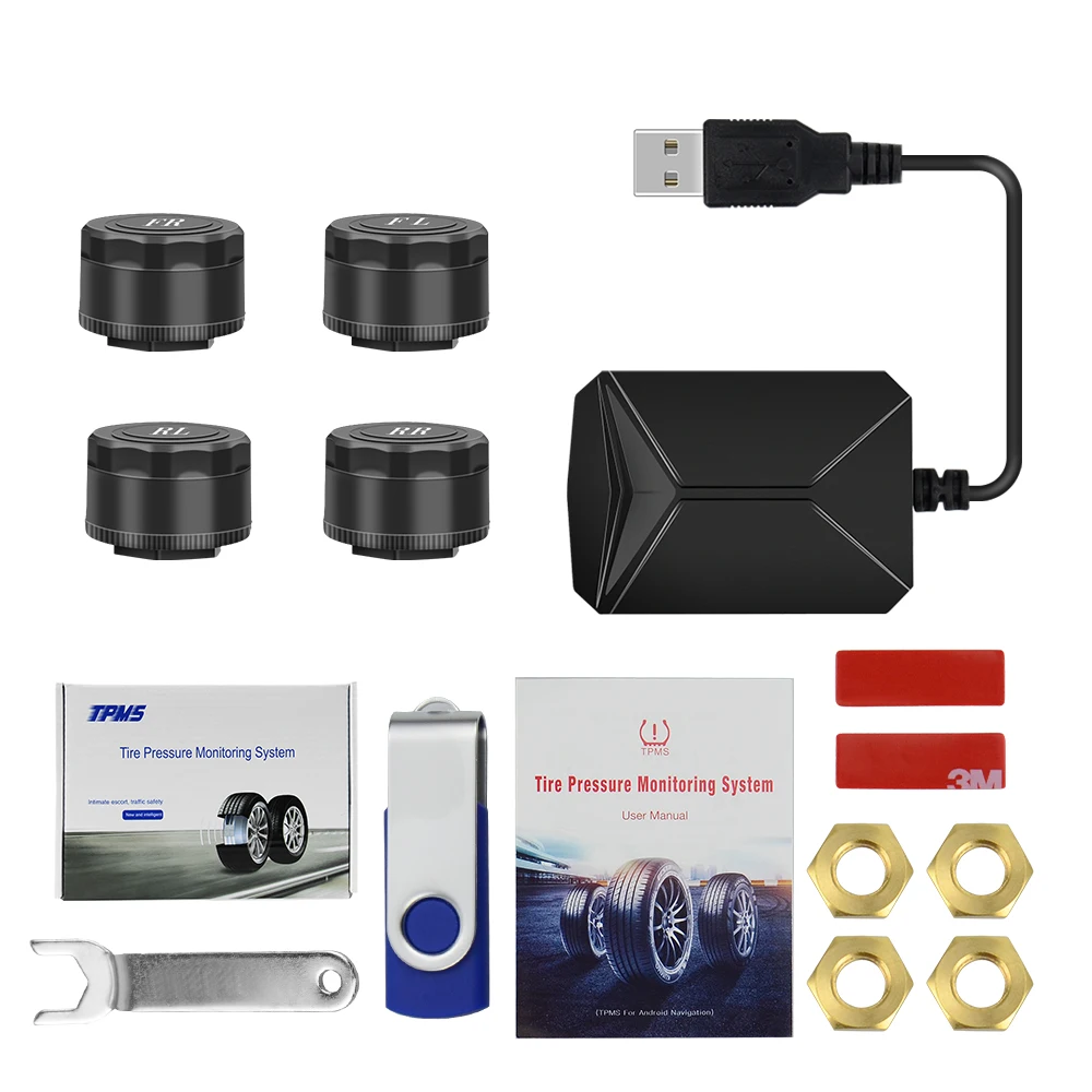 Автомобильная система контроля давления в шинах USB TPMS Android с 4 внутренними датчиками 5V 116 psi сигнал о падении давления в шине системы