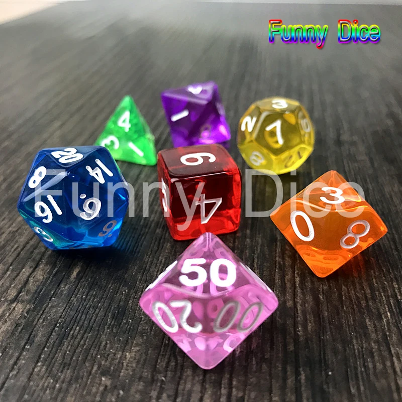 7 шт./компл. набор прозрачных Кристальные кости D4 d6 d8 d10 % d12 d20 для настольной игры rpg