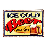 christmas gift ice cold beer painting vintage tin plate art table decor for home bar