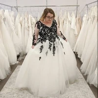 vintage design black lace wedding dresses plus size long sleeve v neck a line corset back bridal gowns vestidos de novia
