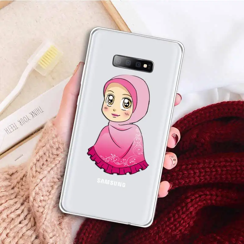 

Muslim Islamic Arabic Hijab Face Gril lovely Phone Case Transparent For Samsung Galaxy A 71 21s S note 8 9 10 plus 20 ultra
