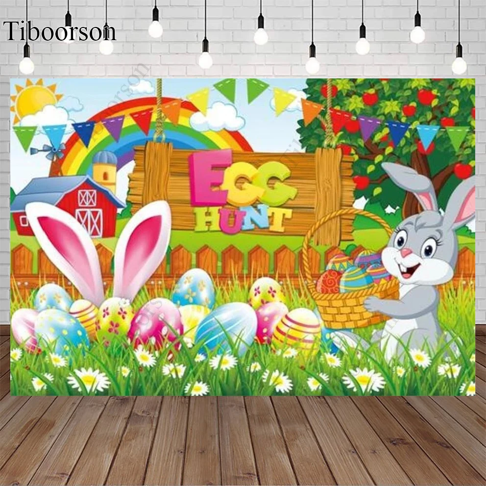 Bunny Easter Egg Hunt Backdrop Spring Garden Baby Shower Rainbow Birthday Party Holiday Banner Photozone Photo Studio Decoration