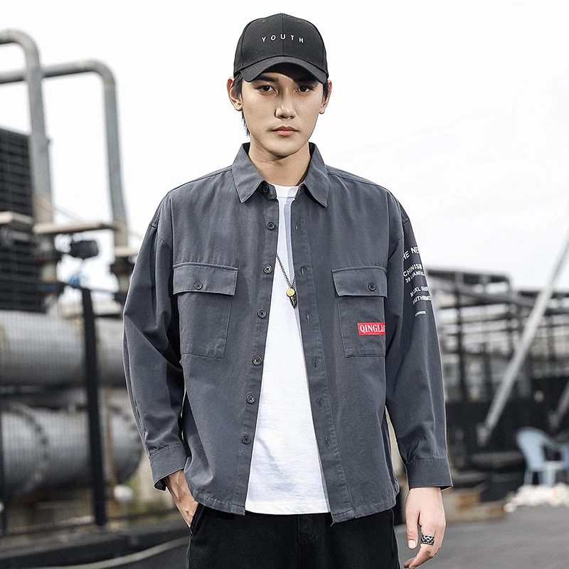 Оливково желтый серый черный мужской Chore рубашка Куртка карго Карманы Уличная