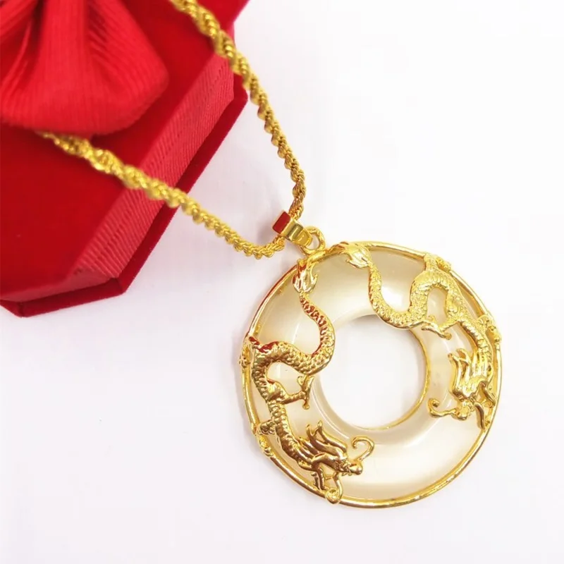 OMHXFC Wholesale European Fashion Unisex Party Birthday Wedding Gift Black Dragon Round Opal 18KT Real Gold Charm Pendant PN116 | Украшения