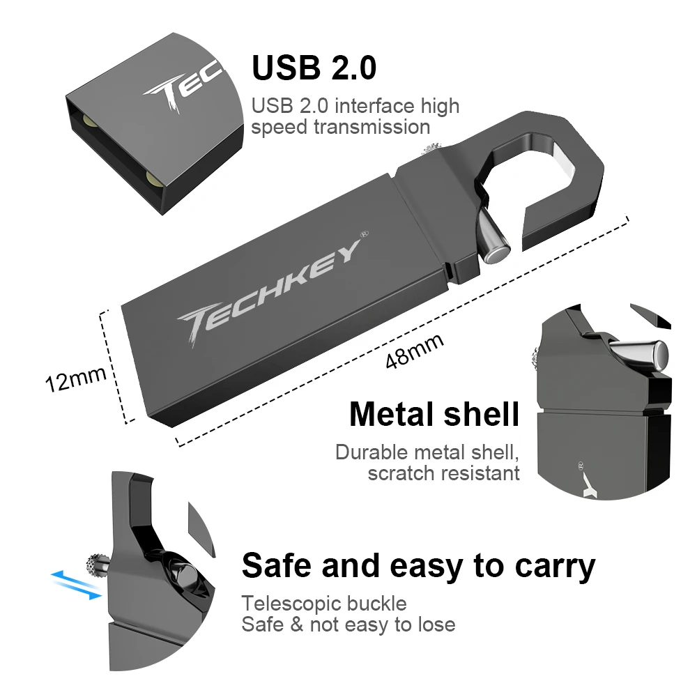 Новый USB флеш-накопитель Techkey 64 ГБ Металлический Стальной 32 памяти usb-флешка