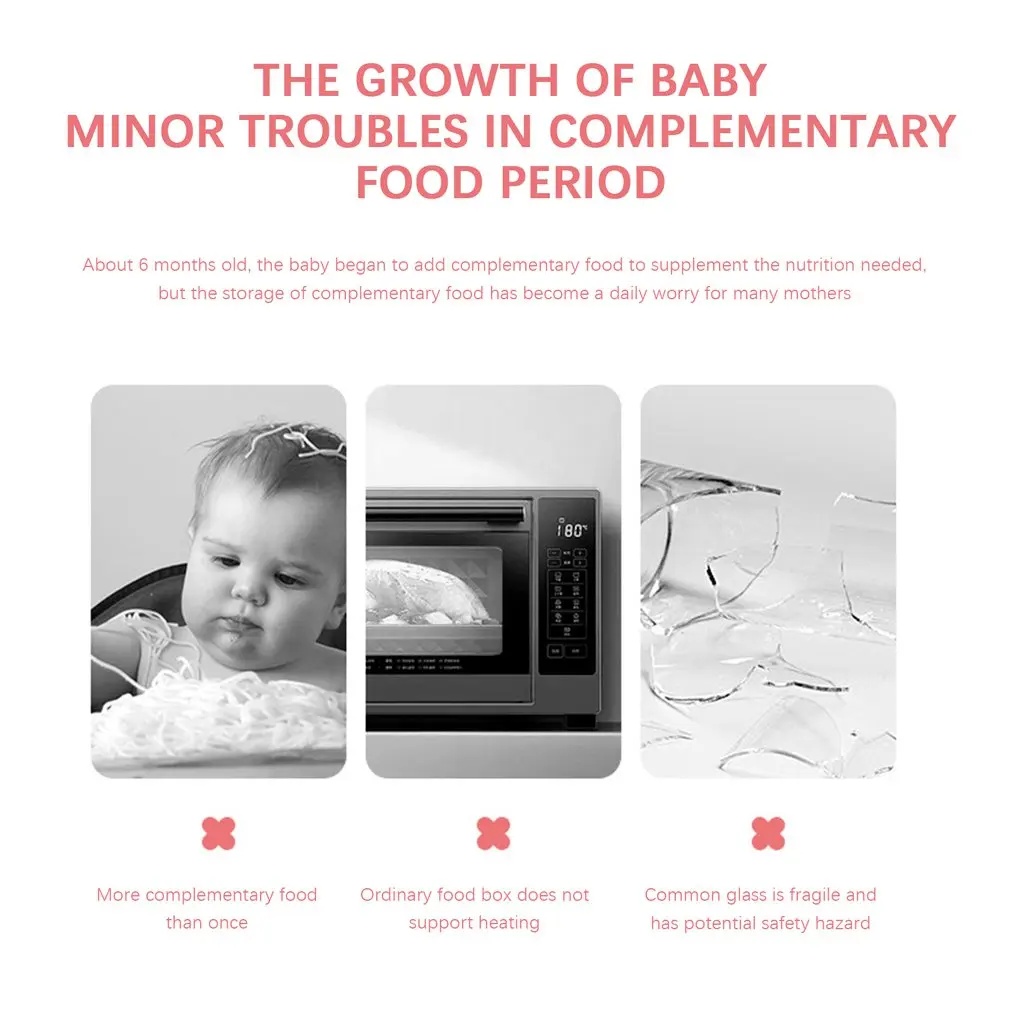 

3pcs Baby Infant Glass Complementary Food Box Baby Food Supplement Fresh-keeping Box Kids Snack Sealed Food Storage Box