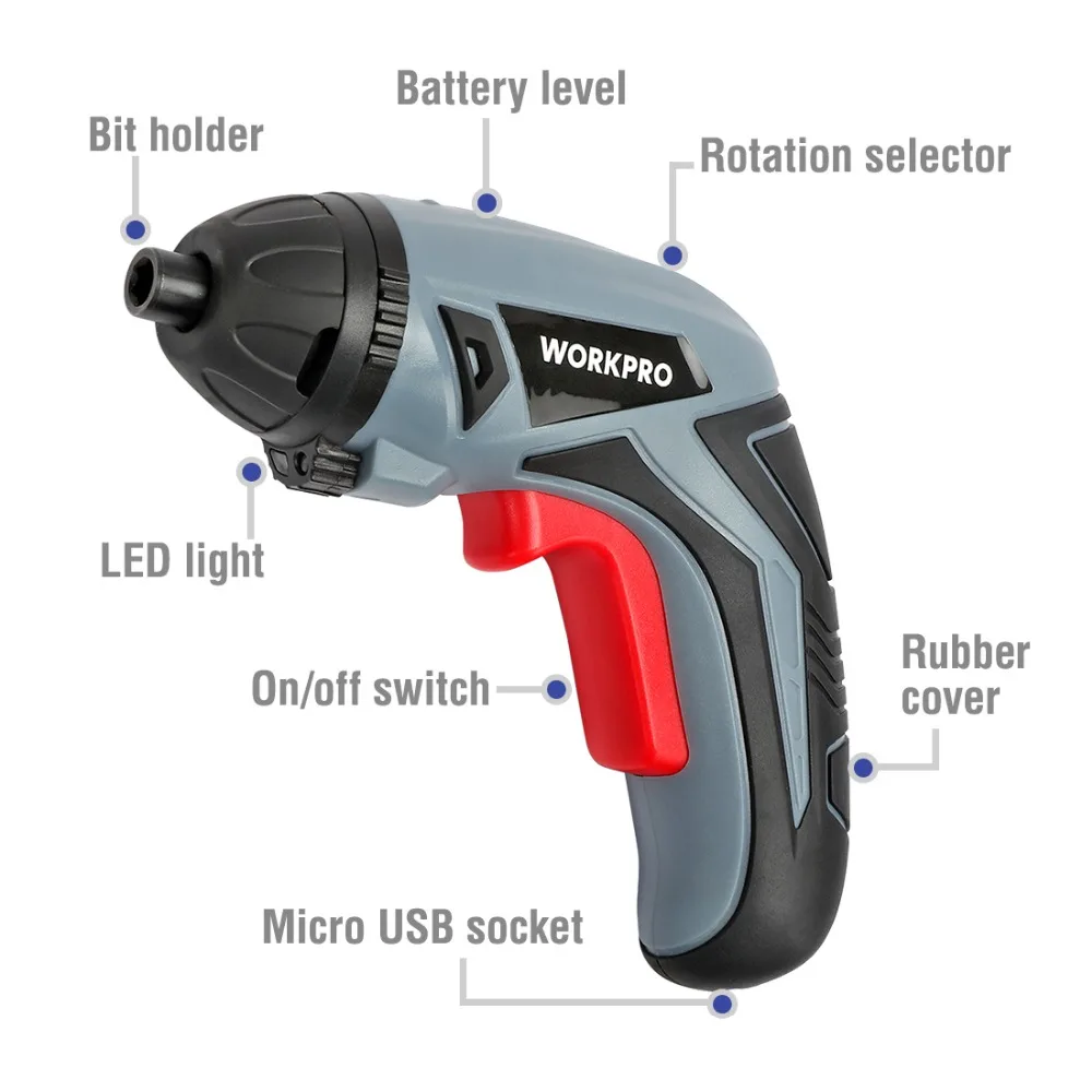 WORKPRO 3,6 V USB Беспроводная электрическая отвертка Бытовая перезаряжаемая литий-ионная отвертка