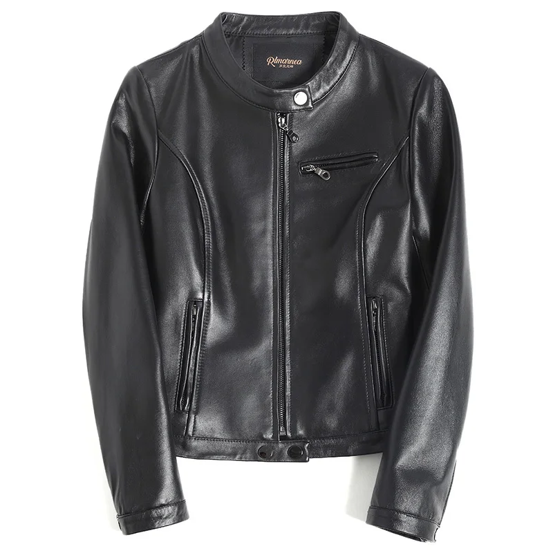 Женская винтажная куртка из натуральной овечьей кожи уличная мотоциклетная зима