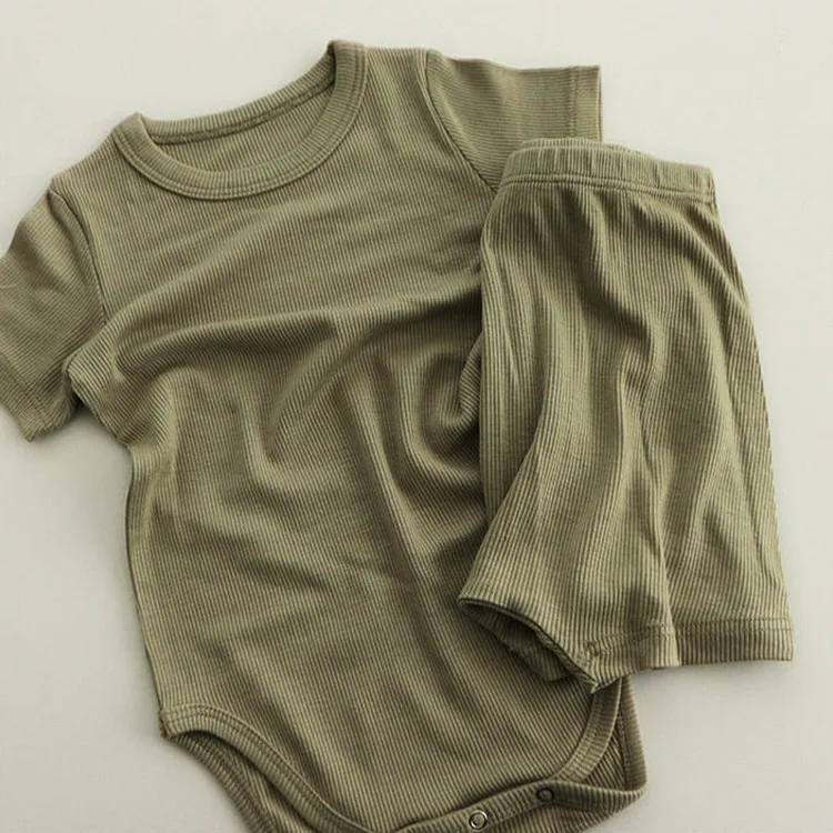 

2021 New Summer Baby Clothes Set Newborn Toddler Cotton Bodysuit + Shorts 2pcs Baby Boy Set Solid Girls Outfits Infant Clothing