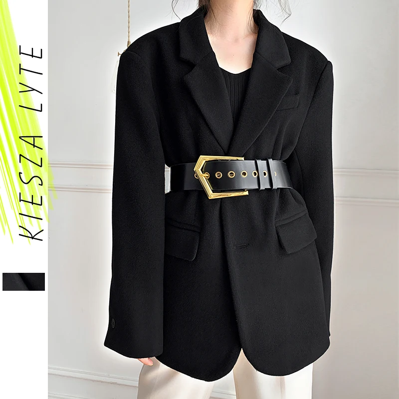 

Black Woollen Suit Jacket 2020 Autumn Winter Thickening Vintage Oversize Wool Blazers Female Outwear High Fashion
