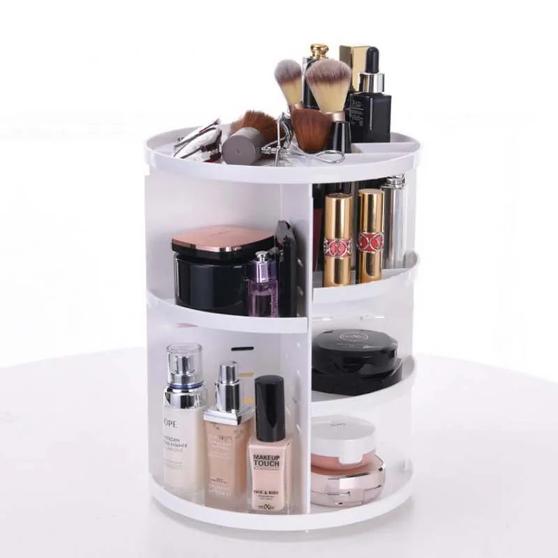 

White 1PC 360 Degrees Rotating Cosmetic Storage Rack Lipstick Jewelry Case Holder Display Stand Cosmetic Box MakeUp Organizer