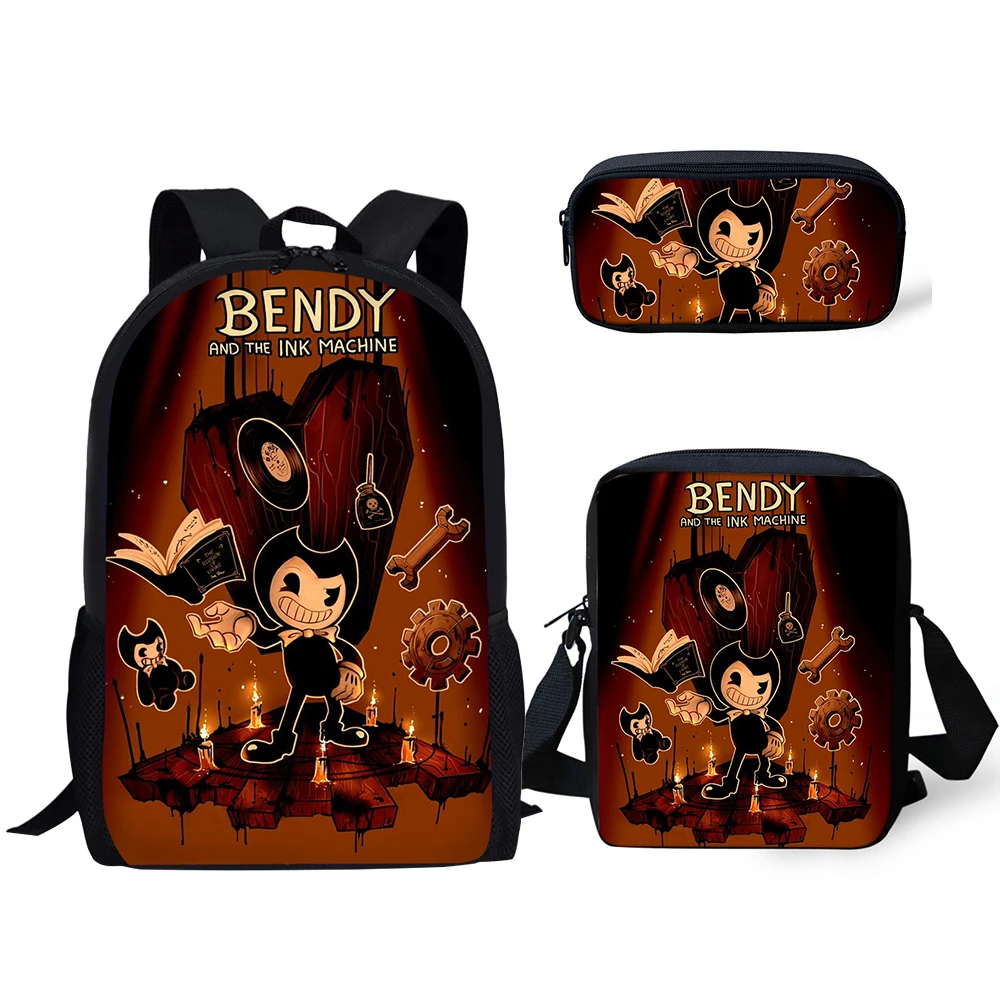 HALYUNASC 3PCs/Set Children's School Backpack Cartoon Bendy-Ink-Machine-Game Design Pattern School Bags Teenagers Book-Bags Set