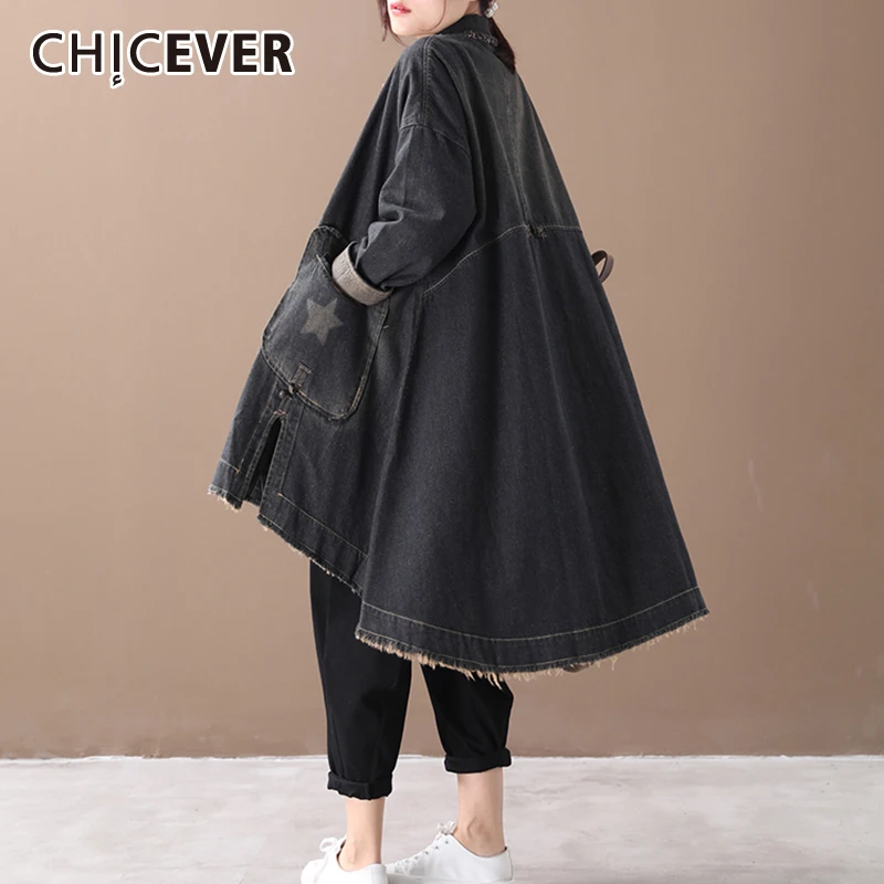 

Платье CHICEVER женское джинсовое ассиметричное, винтажное ассиметричное свободного кроя, с отворотным воротником и длинным рукавом, в Корейск...