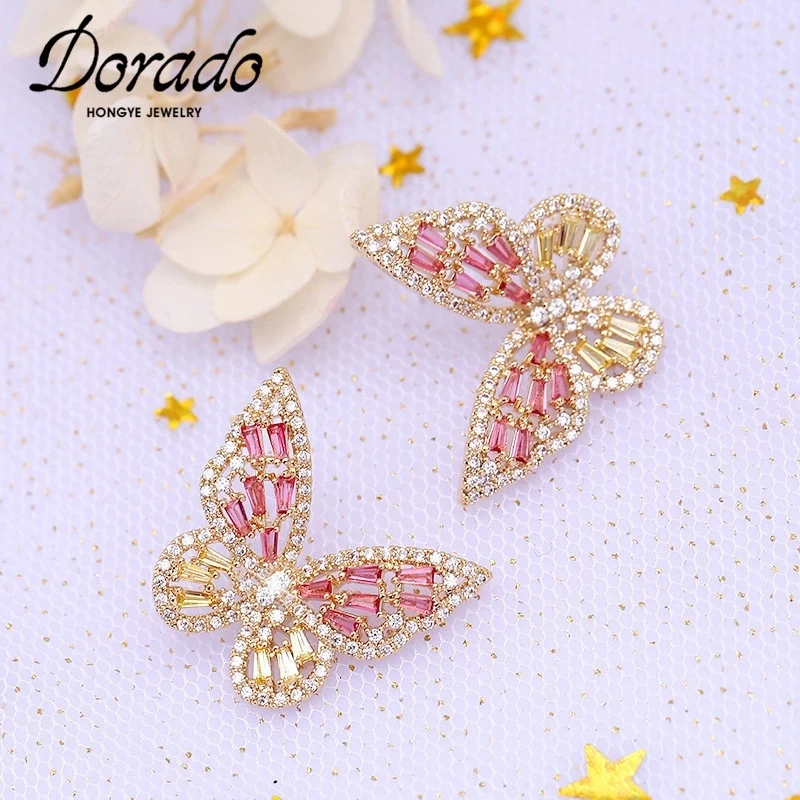 

Dorado Romantic Zircon Butterfly Stud Earrings for Women Girls Retro Pink Blue Fashion Wedding Pendientes Mujer Moda 2021 New