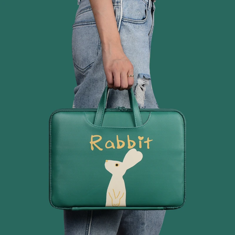 Green Rabbit Cute Kawaii 13/13.3/14/15.6 inch PU Computer Laptop Bag Briefcase Case for MacBook Xiaomi Huawei HP Dell Gift | Компьютеры и