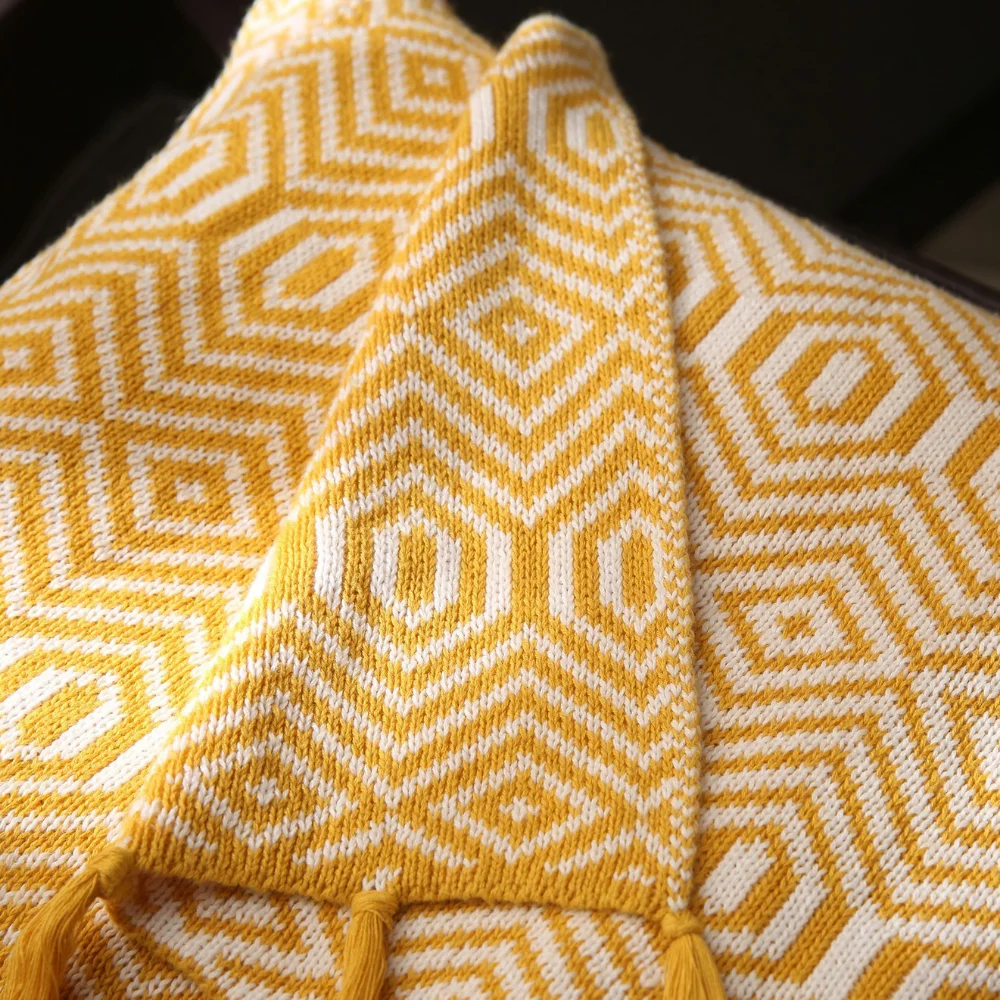 

ADOREHOUSE Knit Blanket Tassels Diamond Geometry Blanket 50X70inch Soft Air Condition Blanket Cozy Throw Blankets