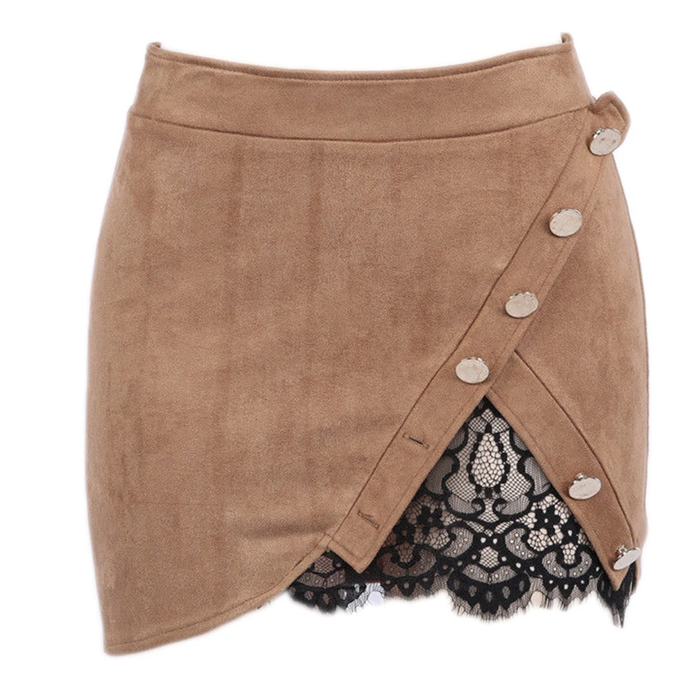 Женские юбки-карандаш с высокой талией пуговицами и кружевом в стиле пэчворк