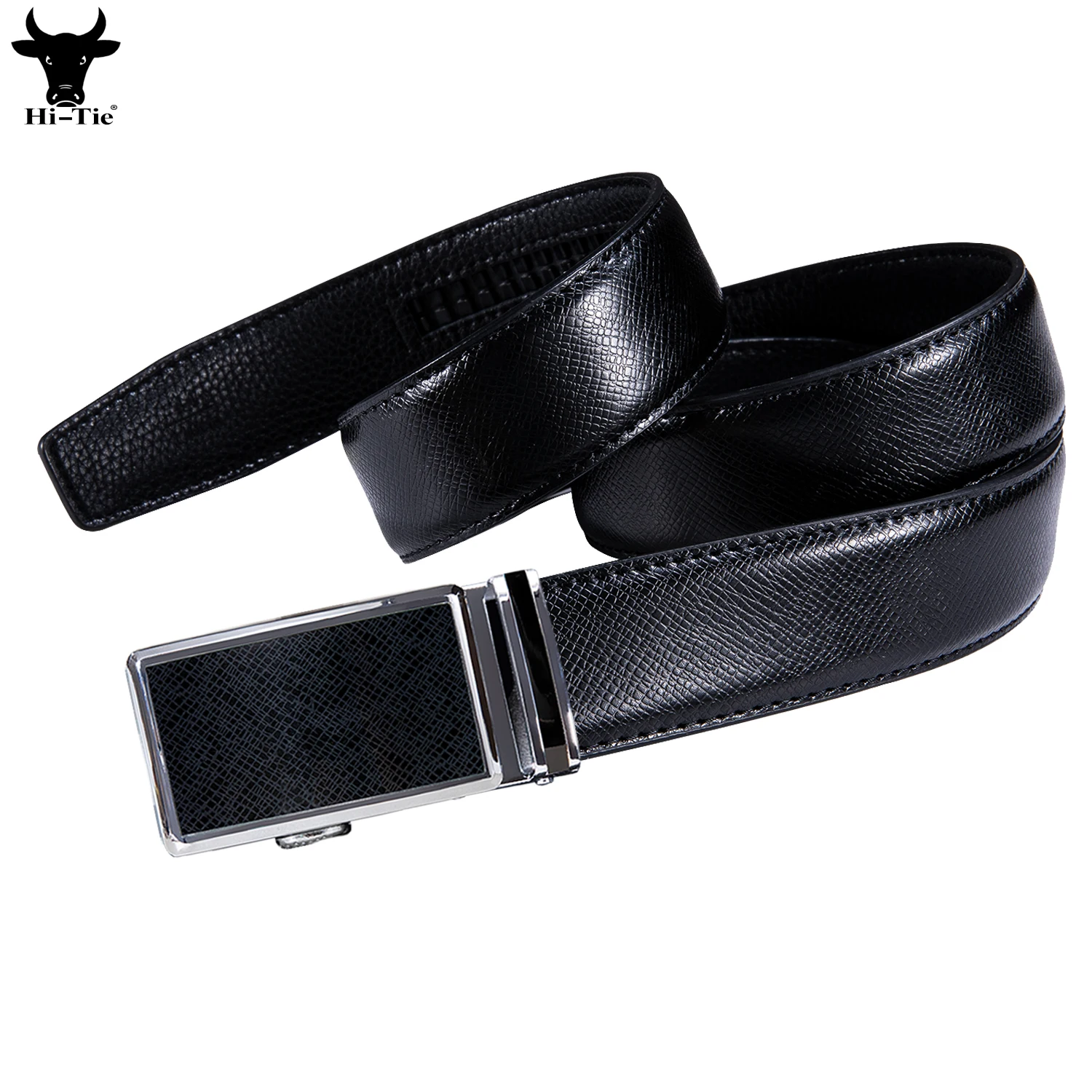 Formal Black Genuine Leather Mens Suit Belts Metal Automatic Buckles Ratchet Straps Pants Trousers Waist Belt for Dress Jeans