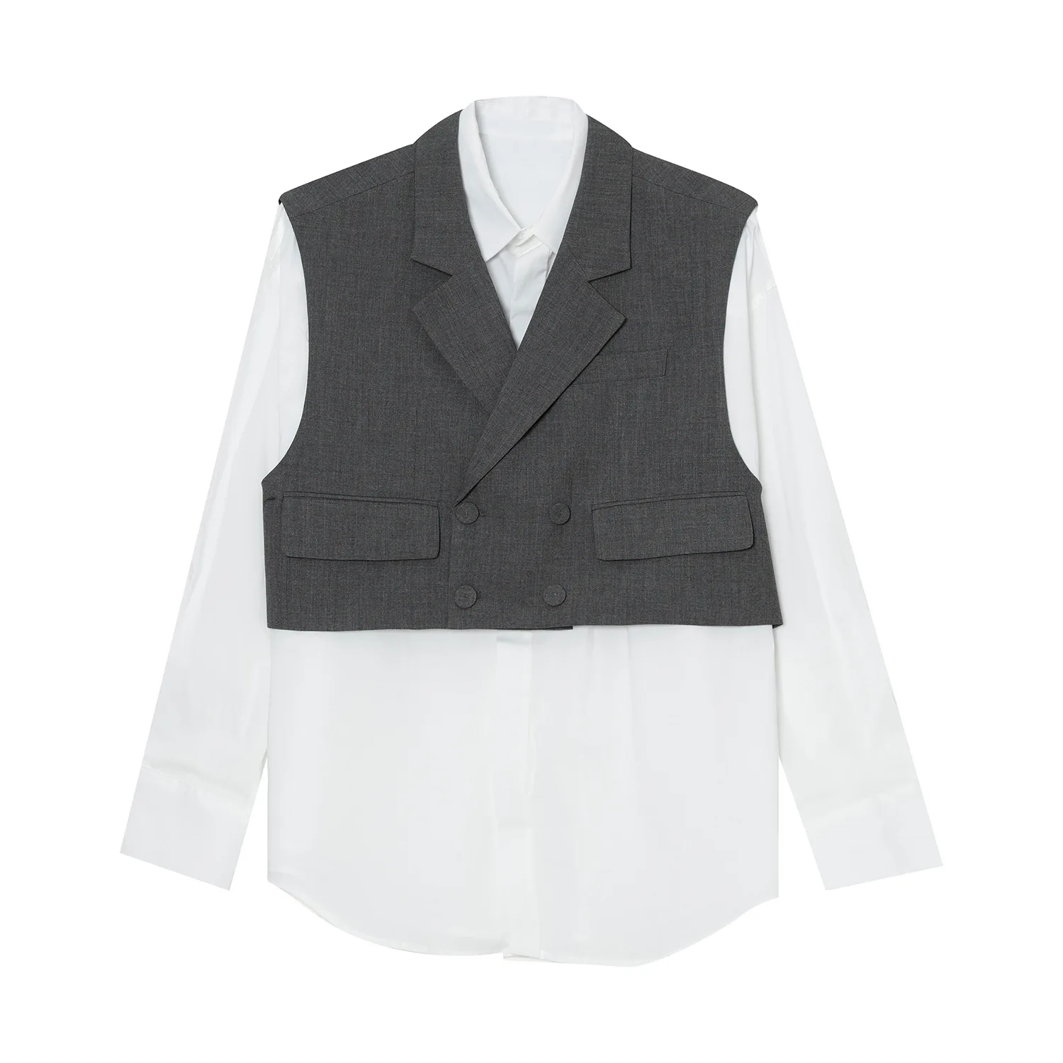 

Stageshow Clothing Men New Suit Vest Splice Loose Casual Long Sleeve Shirt Streetwear Fashion Hip Hop Shirt for Male