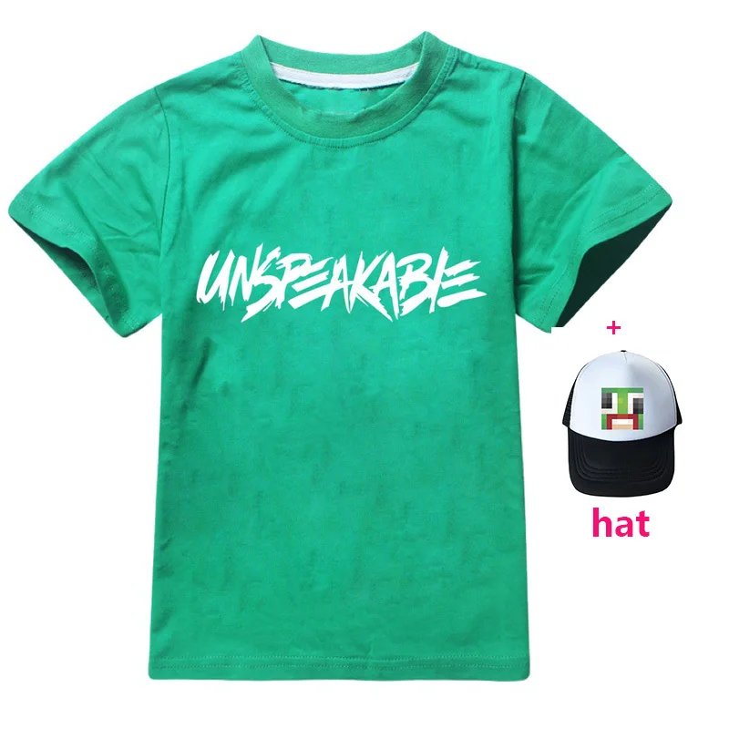 

Fashion boy UNSPEAKABLE cartoon cotton t-shirt + hat kids short-sleeved t-shirt summer girl top sports and leisure clothes