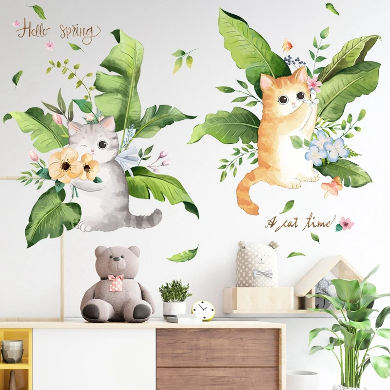 Waterproof Cartoon Cat Animal Wall Stickers For Kids Room Bathroom Bedroom Decals Removable Murals Decor | Дом и сад