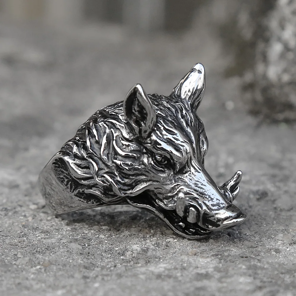 

Gothic Stainless Steel Wild Boar Ring Punk Hip Hop Hippie Wild Boar Animal Ring Men Fashion Jewelry Dropshipping Store