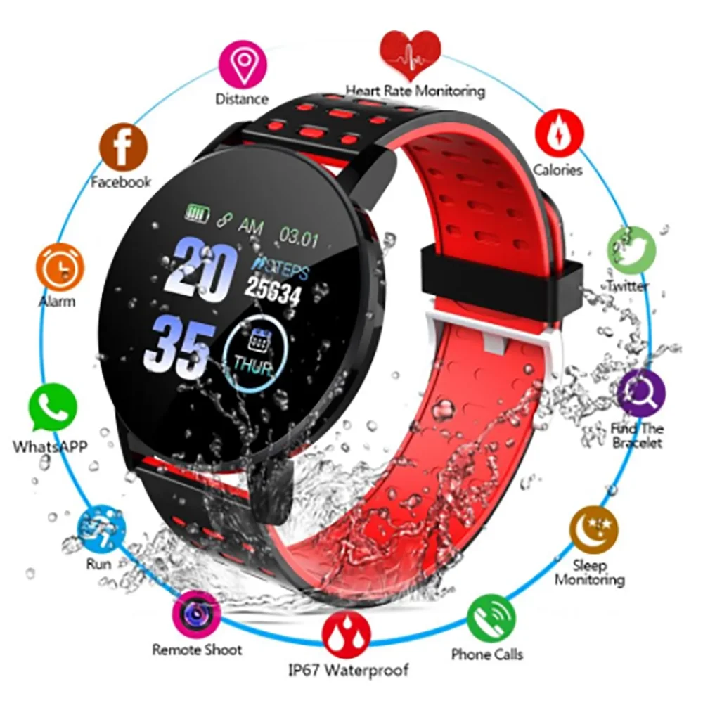 

New 119plus Fit Watch Round Women Smart Watch Android ios Phone Wristwatch Sport Pedometer Blood Pressure Monitor Smartwatch Men