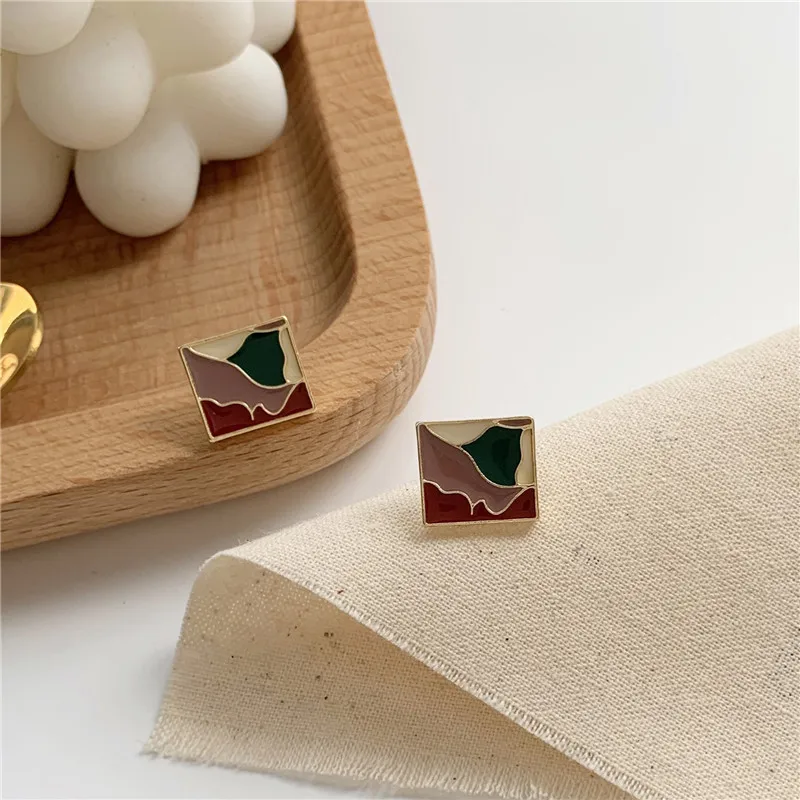 Геометрические Разноцветные квадратные милые серьги Винтажные серьги-гвоздики |