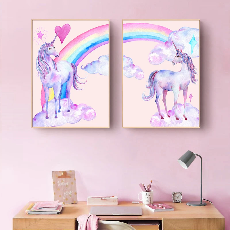 Настенная картина для детской комнаты Картина на холсте акварель Радужный принт