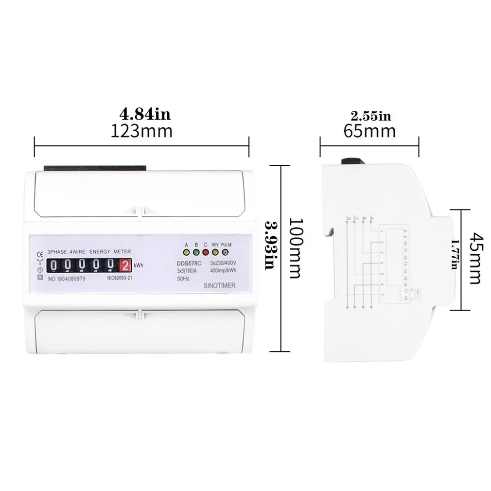 

SINOTIMER DDS578C Three Phase Analog Electronic Energy Meter Mechanical Meter KWH AC 380V 5-100A DIN Rail Mount