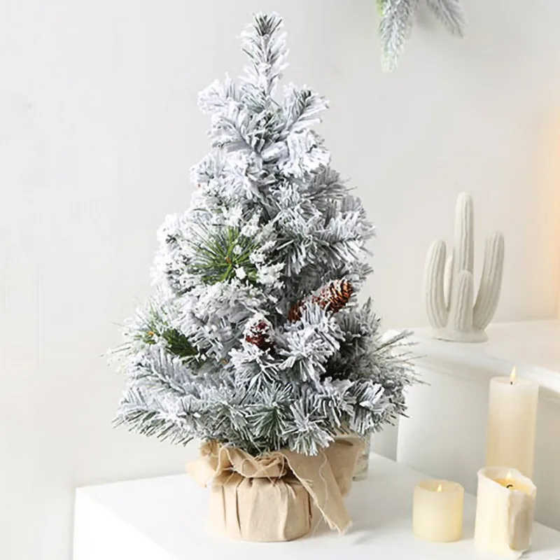 

Christmas Tree Mini Pine Tree With Wood Base DIY Home Table Top Decor Christmas Artificial Frosted Sisal Small Trees Party Decor